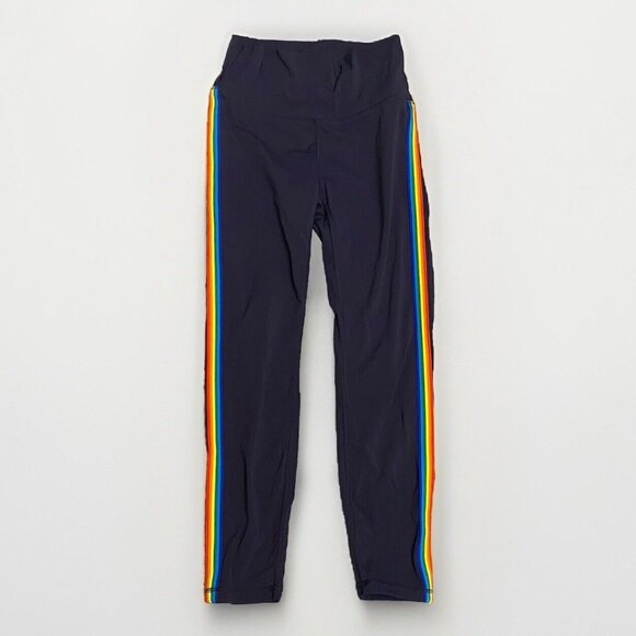 Zyia Active Womens Rainbow Stripe Luxe Legging Size Small Navy Blue Inseam 23” - Picture 2 of 9